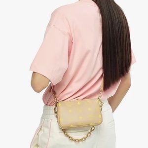 MCM Zip Pouch in Color Splash Logo Leather in Beige Croissant